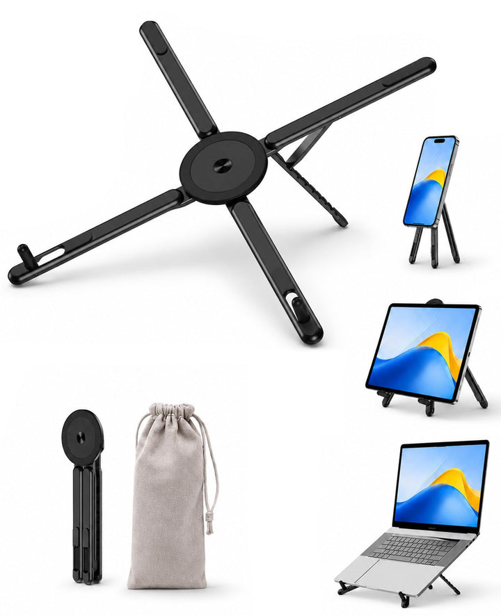 Urmust Laptop Ständer 3-in-1, Klappbar, Magnetischer Handyhalter Schwarz Schwarz Laptop Ständer 3-in