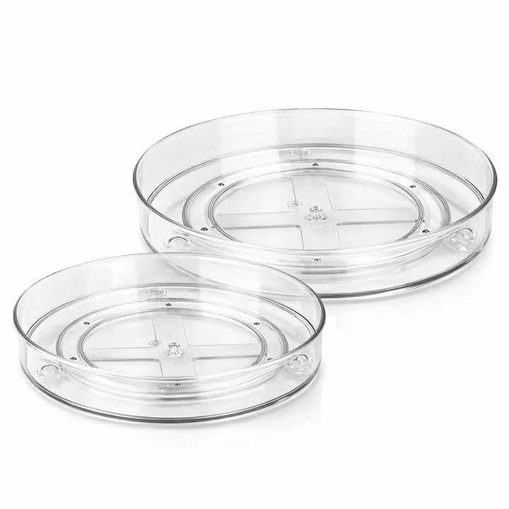 Kühlschrank Organizer Drehteller 2er Set, 360° drehbarer Lazy Susan Küchen Organizer transparent, 23