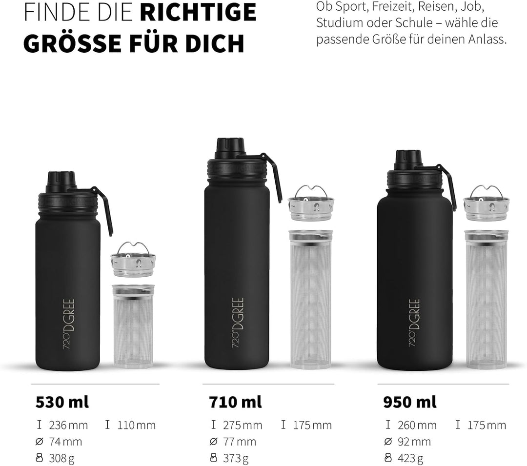 720°DGREE Edelstahl Thermo Trinkflasche 530ml “noLimit” +Früchtebehälter - Auslaufsicher, Kohlensäur