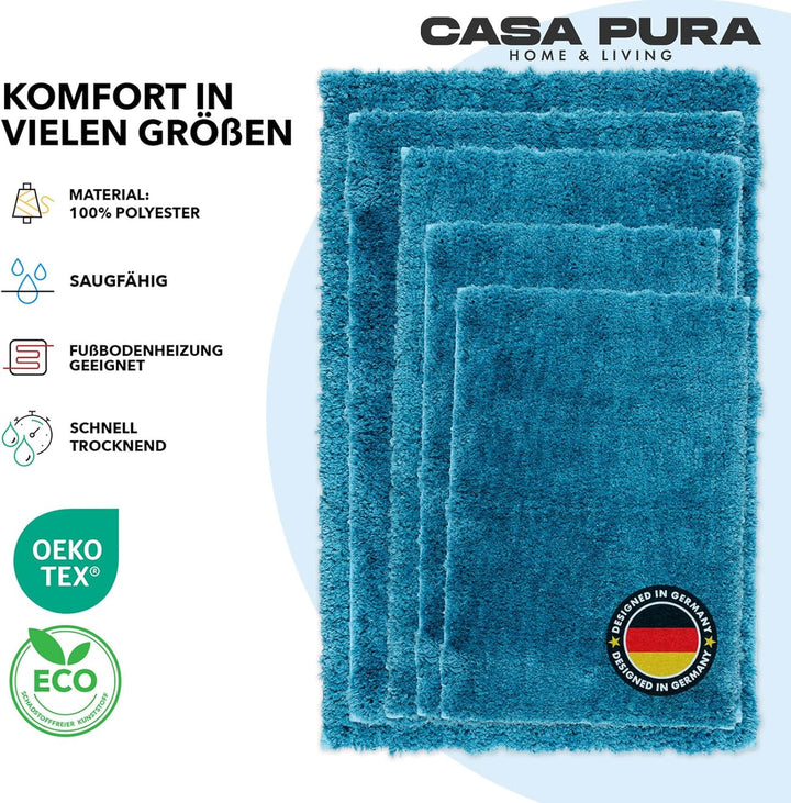 casa pura Badematte türkis weicher, Flauschiger Badezimmerteppich in Shaggy Optik, Badvorleger rutsc