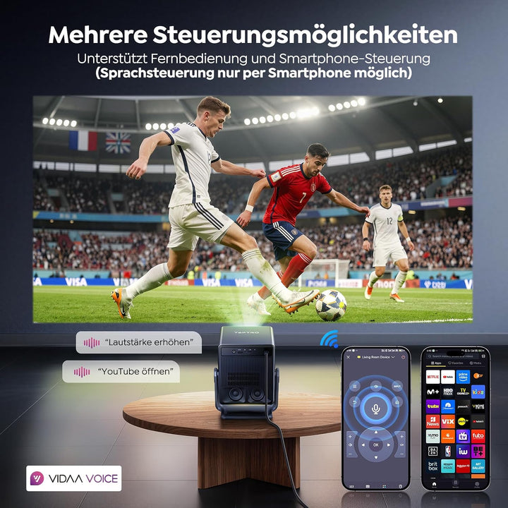 Beamer 4K [Schnellste VIDAA OS] Kompatibel mit Netflix &amp; Dolby Audio, 1400ANSI 1080P Smart Beamer He