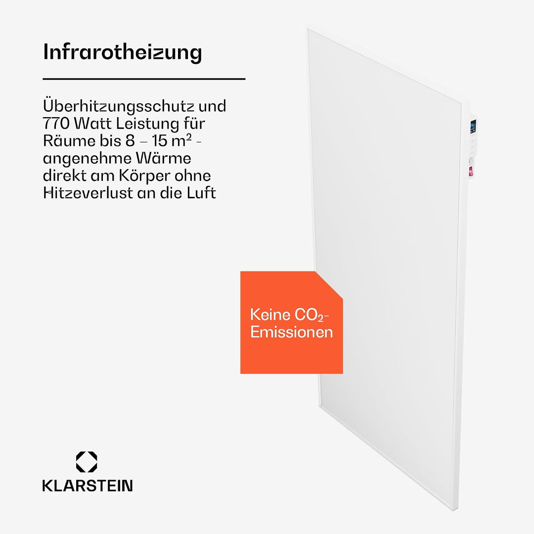 Klarstein Infrarotheizung mit Thermostat, 770W Elektroheizung, Smart Home Infrarotheizung zur Wandmo