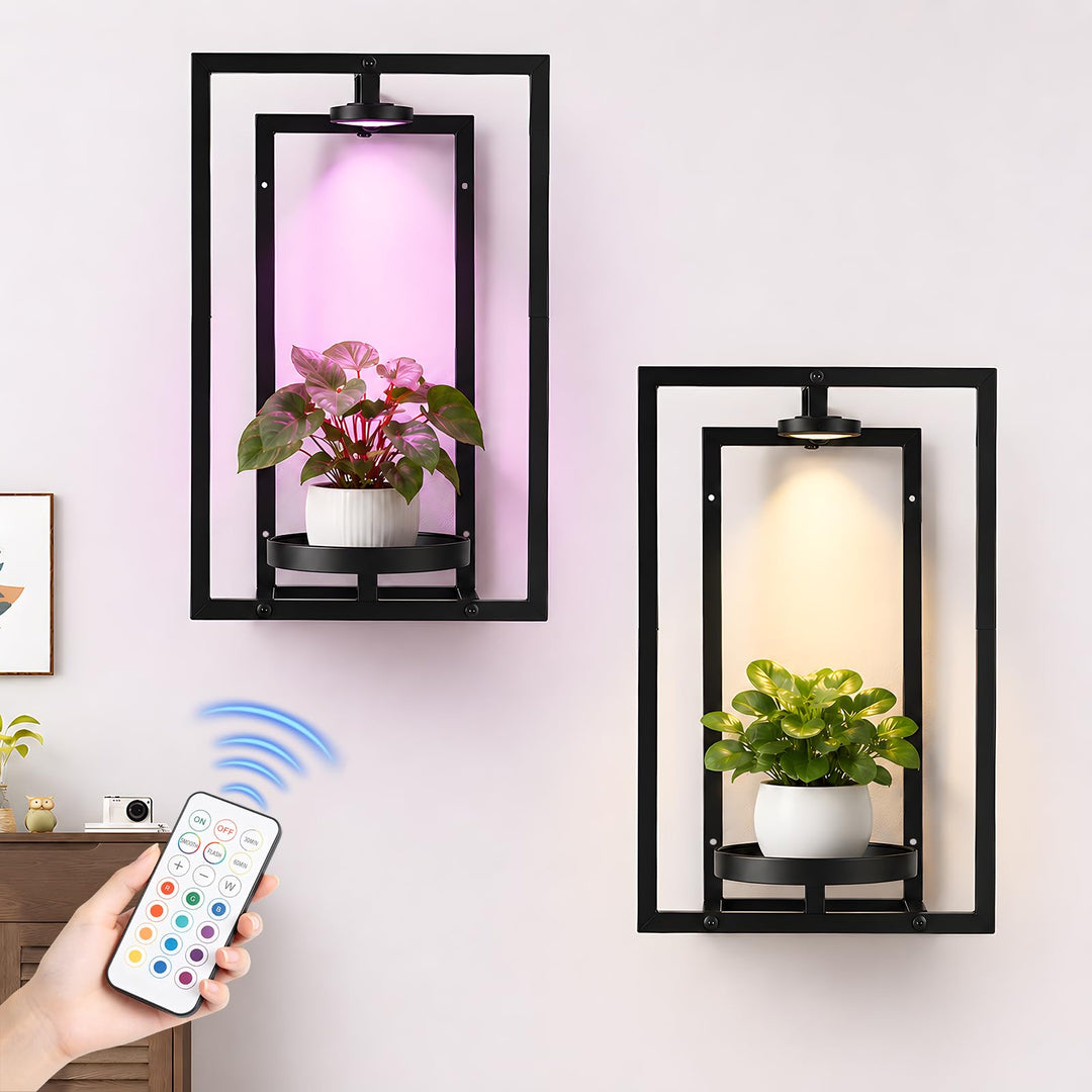 Wandbehang Pflanzgefässe mit Wachstumslicht 2 Set, Blumentopf Wand mit Metallrahmen und Fernbedienun