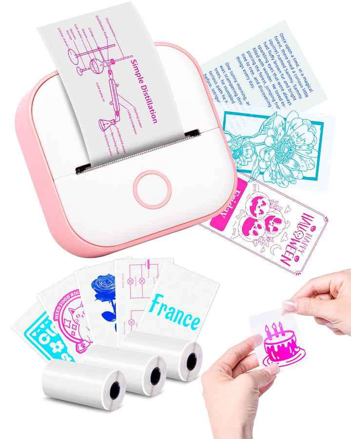 Memoking T02 MiniDrucker Aufkleber Drucker Tragbarer Thermodrucker Mini Rosa, Rosa