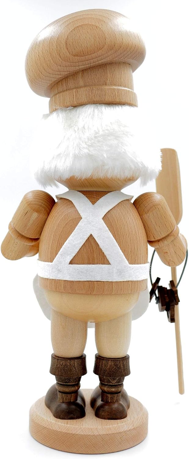 Kuhnert - Original Erzgebirgische Holzkunst Räuchermann Räucherfigur Wichtel 33cm - Bäcker Natur