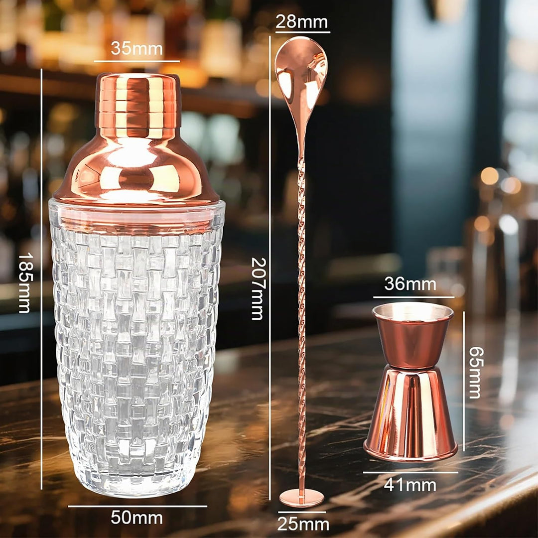 LUPATDY Glas Cocktailshaker,400ml Cocktail Shaker Set,Cocktail Shaker Glas Mixer mit Edelstahl Messb