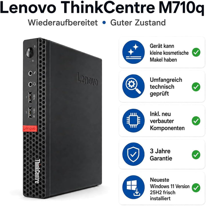 Lenovo ThinkCentre M710q Intel i5 7400T 4 Kern 3 GHz Business Office Multimedia Computer mit 3 Jahre