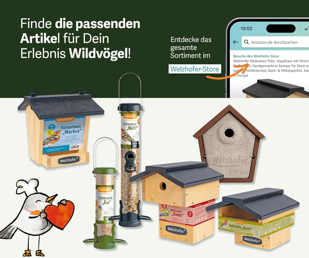 Welzhofer Holzbeton Nistkasten Rocky, langlebiges und spechtsicheres Vogelhaus mit 34mm Einflugloch,