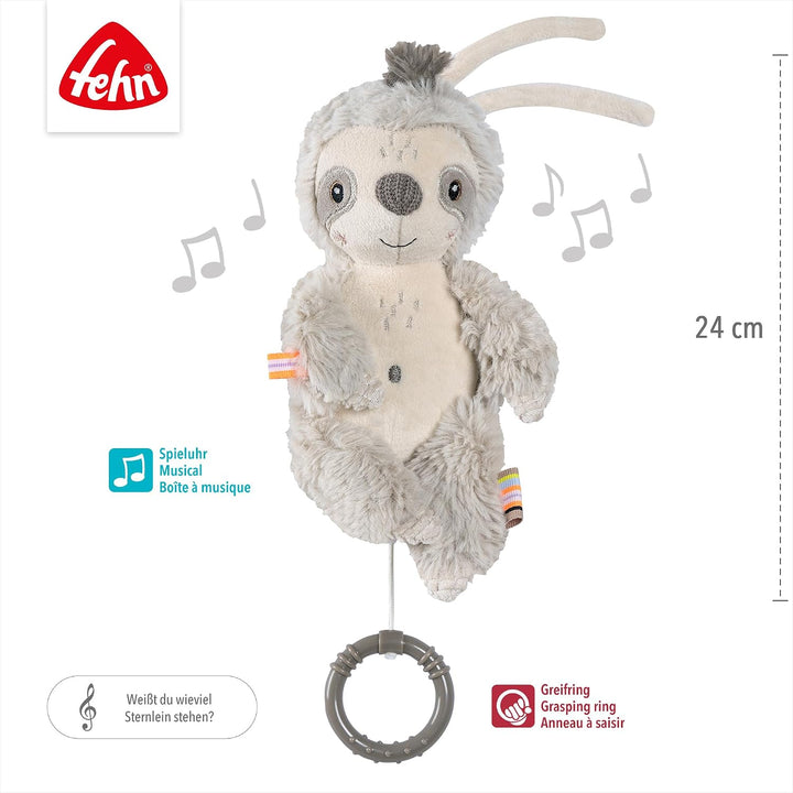 Fehn Mini-Spieluhr Faultier – Kuscheltier &amp; Einschlafhilfe: Aufzieh-Spieluhr mit sanfter Melodie Wei
