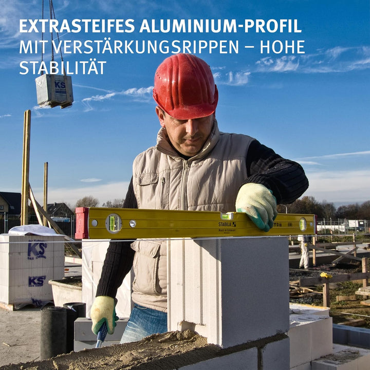 STABILA Wasserwaage Type 96-2, 122 cm, extrasteifes Alu-Profil, 1 Horizontal-Libelle, 2 Vertikal-Lib