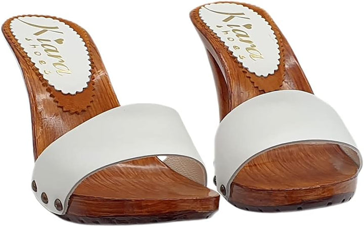 Kiara Shoes offene Clogs Heel 9 Weisses Band - K6102 Bianco (37 EU, Weiss) 37 EU Weiss, 37 EU Weiss