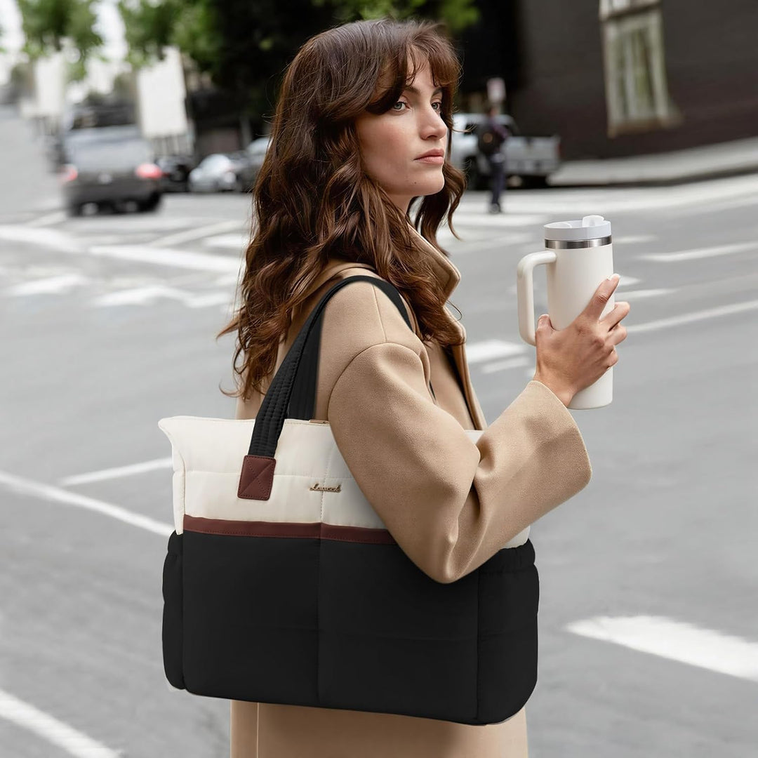 LOVEVOOK Handtasche Shopper Tasche Damen, 15,6 Zoll Puffer Laptoptasche Leicht Laptop Arbeitstasche