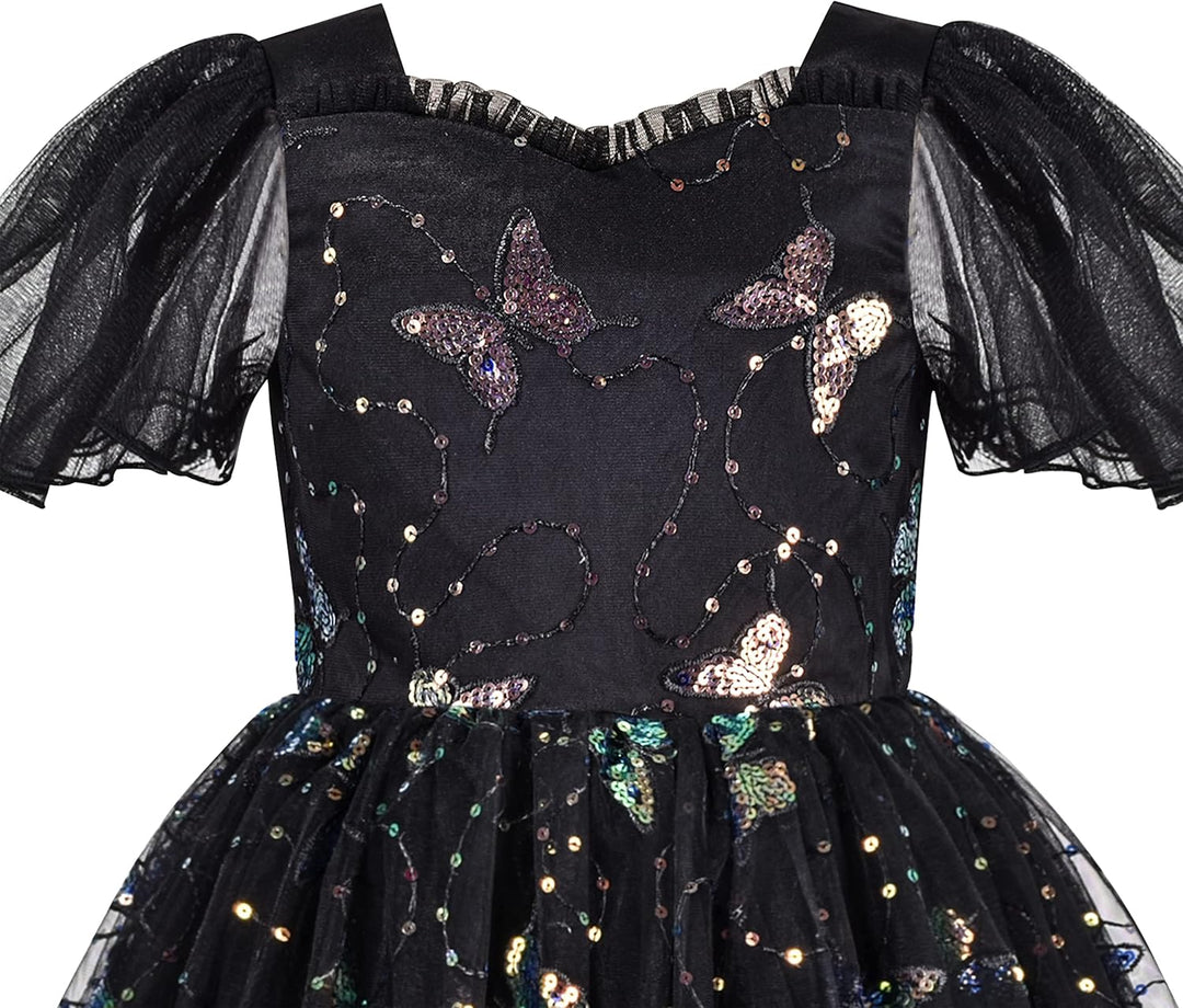 Sunny Fashion Mädchen Kleid Blume Schnüren Saum Hochzeit Erstkommunion Gr. 110-158 110 Schwarzer Sch