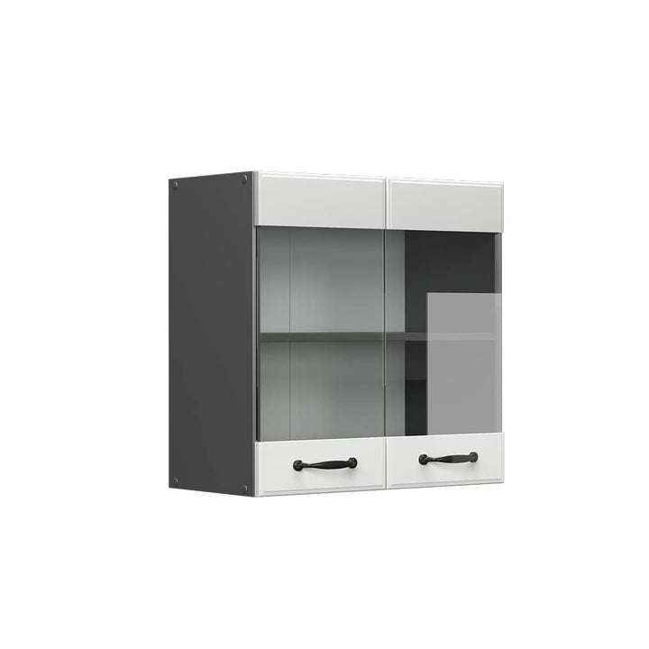 Vicco Küchenschrank Glas R-Line, Weiss Landhaus/Anthrazit, 60 cm Hängeglasschrank 60 cm, Hängeglassc