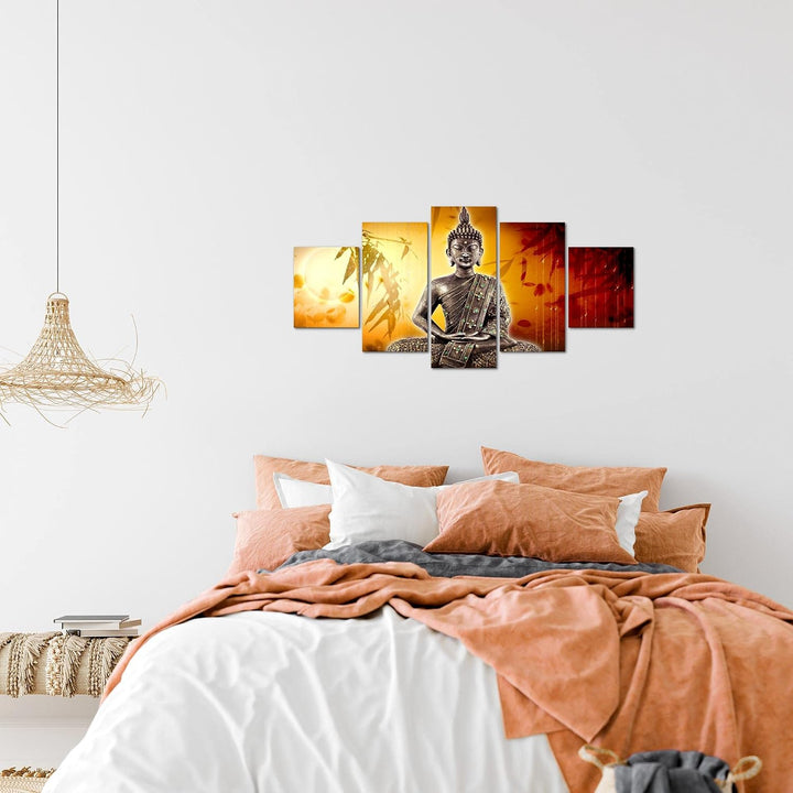 Runa Art Wandbilder Buddha 5 Teilig Bild auf Vlies Leinwand Deko Wohnzimmer Schlafzimmer Relax zen O
