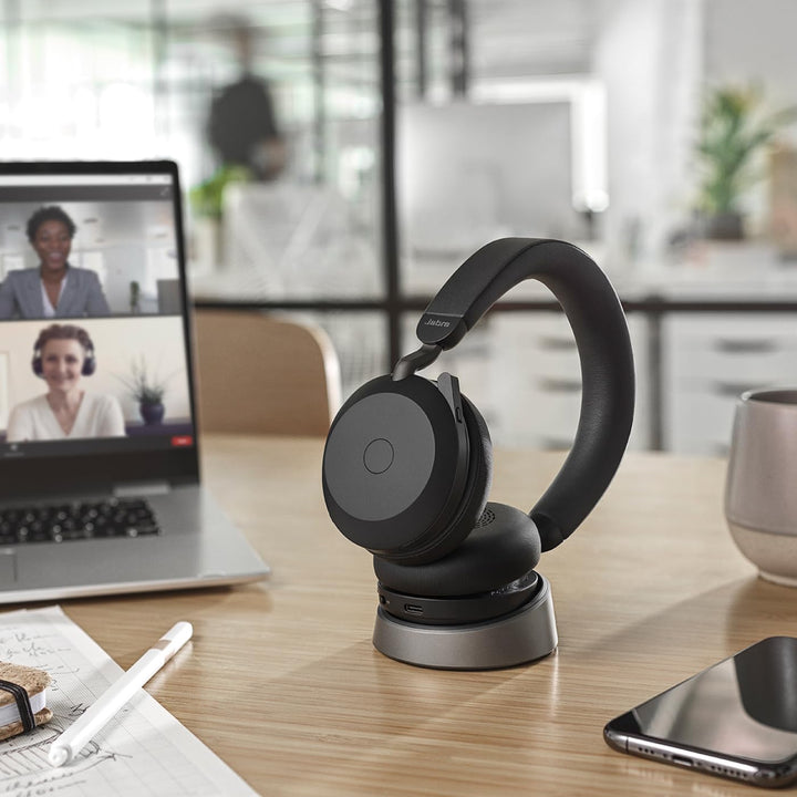 Jabra Evolve2 75 PC Wireless Headset mit 8-Mikrofon MS Teams Compatible Headset + Ladeständer (USB-A