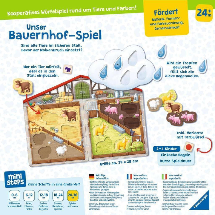 Ravensburger ministeps 4173 Unser Bauernhof-Spiel, Erstes Spiel rund um Tiere, Farben und Formen - S