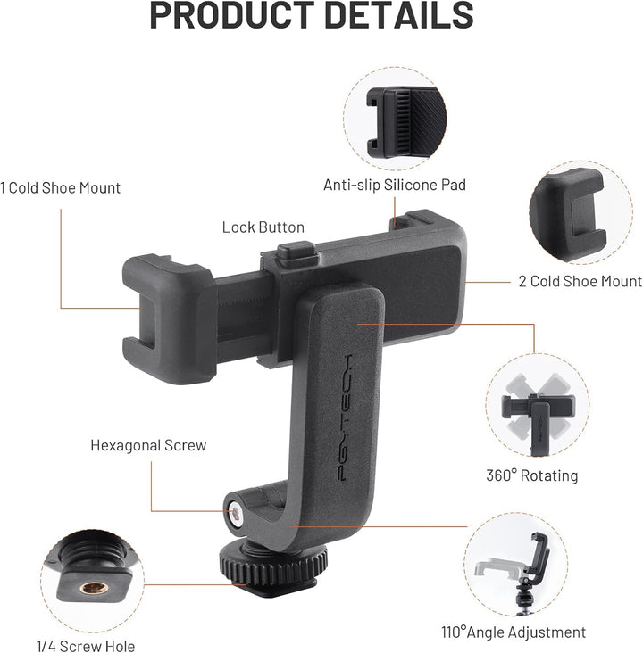 PGYTECH Cold Shoe Handyhalterung kompatibel mit iPhone/Samsung und Anderen Smartphones Phone Holder,