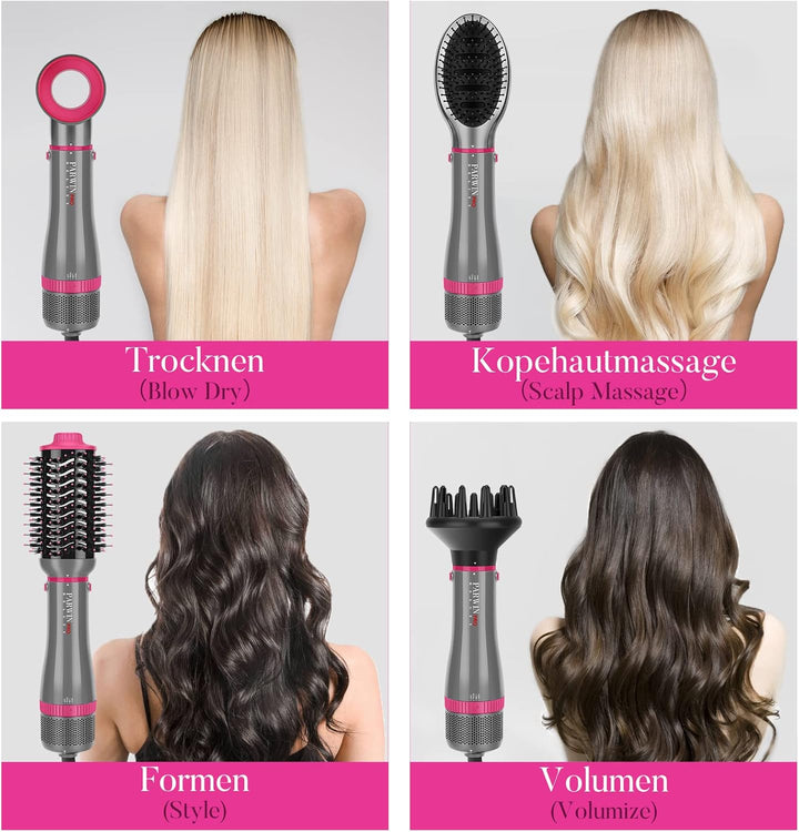 4 IN 1 Haartrockner Warmluftbürste Set, PARWIN PRO BEAUTY Styler-Set, Föhnbürste mit 4 Aufsätze zum