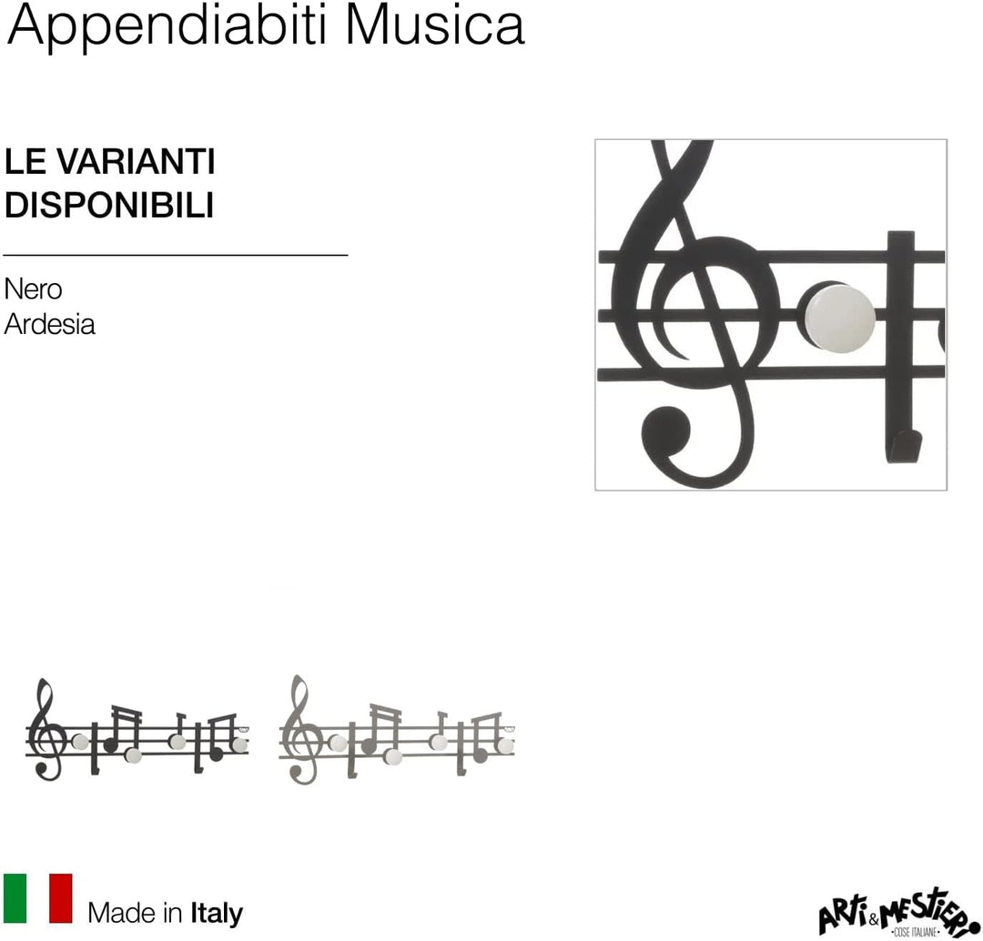 Arti &amp; Mestieri Musica - Design Garderobe 100% Made in Italy - aus Eisen, 70 x 30 cm - Schwarz geprä