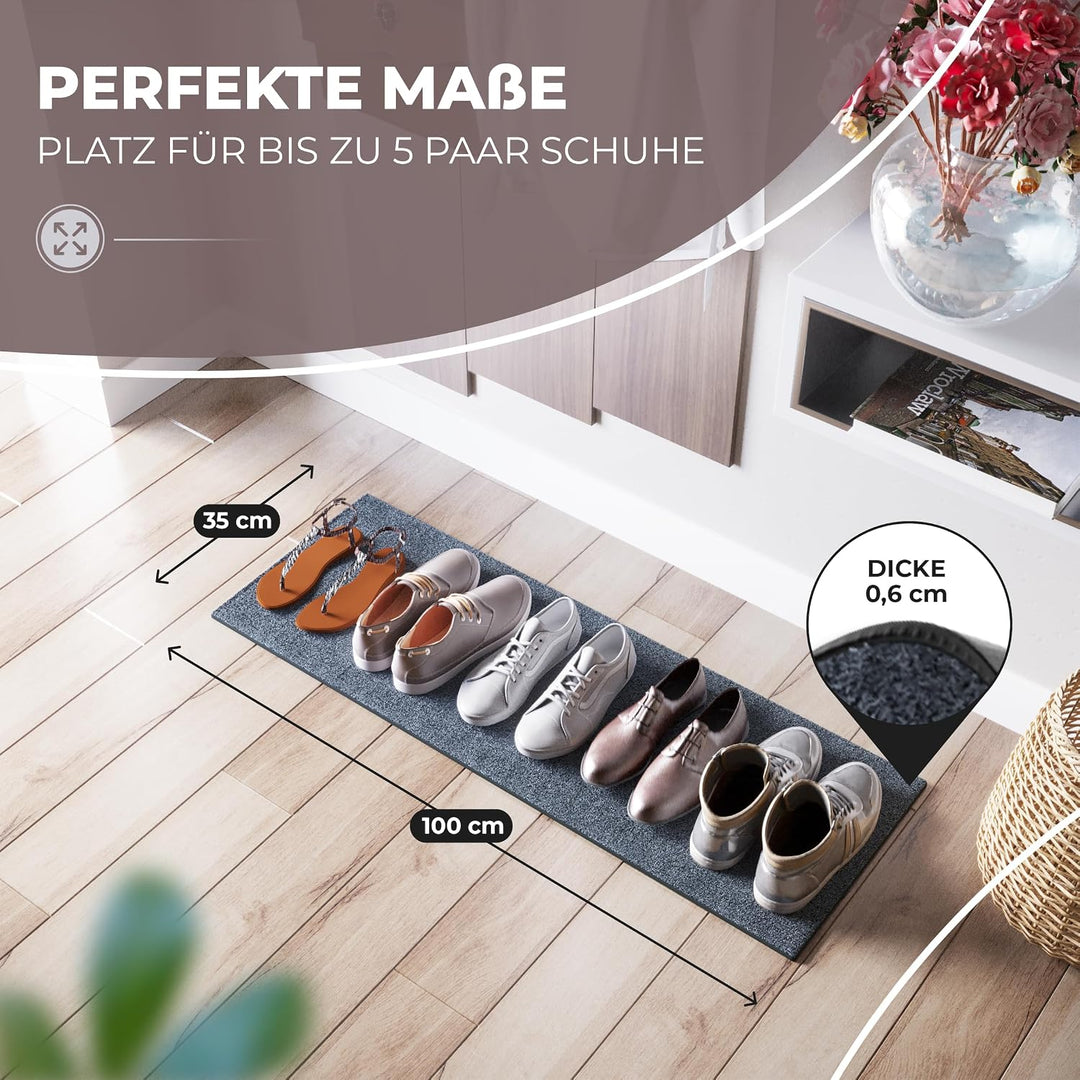 Schuhparkplatz Fussmatte 100x35cm Grau I Waschbare &amp; rutschfeste Indoor-Schuhmatte &amp; Abtropfmatte I