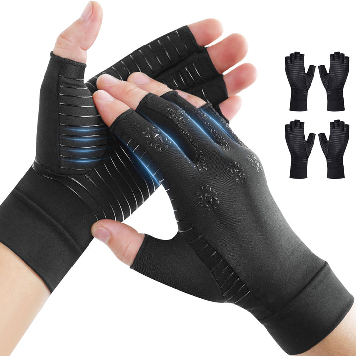 Donfri 2 Paar Kupfer- Arthritis-Kompressionshandschuhe für Damen und Herren,Schwarz (L) L Schwarz (2