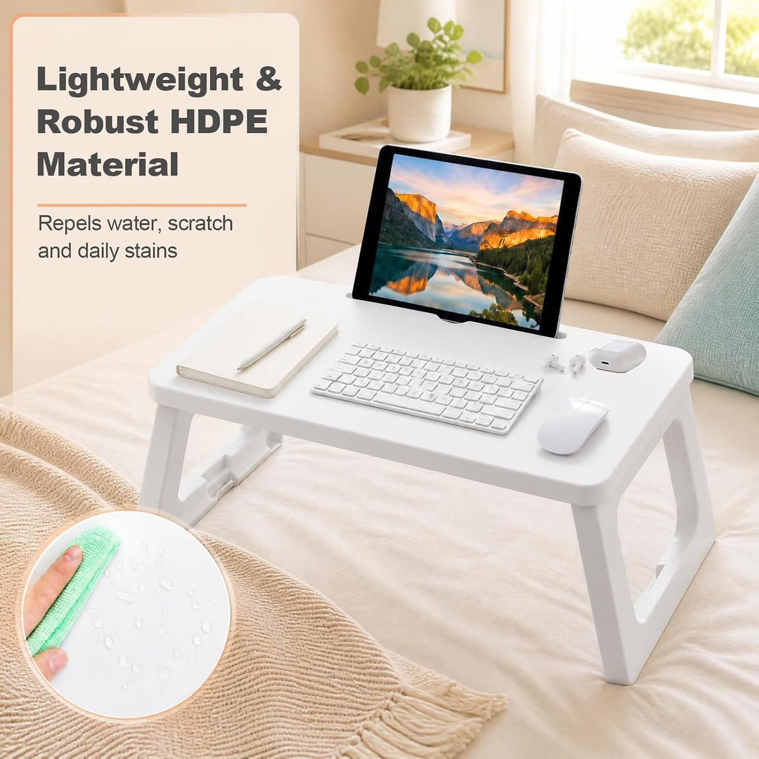 KOMFOTTEU Laptoptisch mit klappbaren Beinen &amp; Tablet-Schlitz, Weiss