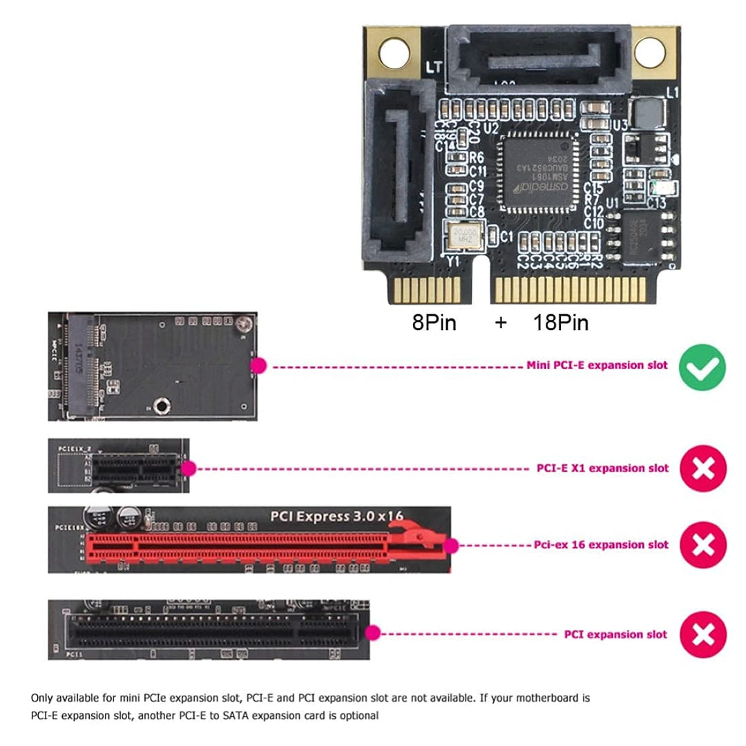 chenyang Mini PCIE auf 2 SATA 3.0 Erweiterungskartenadapter für Motherboard SATA Festplatten Port Er