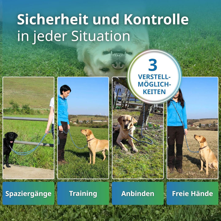 Geflochtene Hundeleine für grössere und grosse Hunde | 2m lang | 3-Fach verstellbare Führleine | Dur