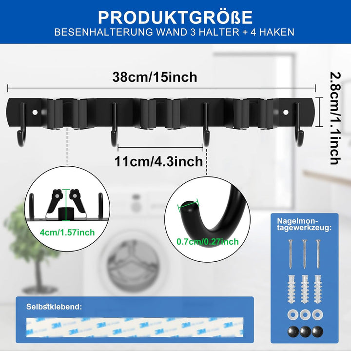 AceMining Besenhalterung Wand, 2 Pack 3 Halter + 4 Haken Besenhalter, Besenhalterung Edelstahl, Schw