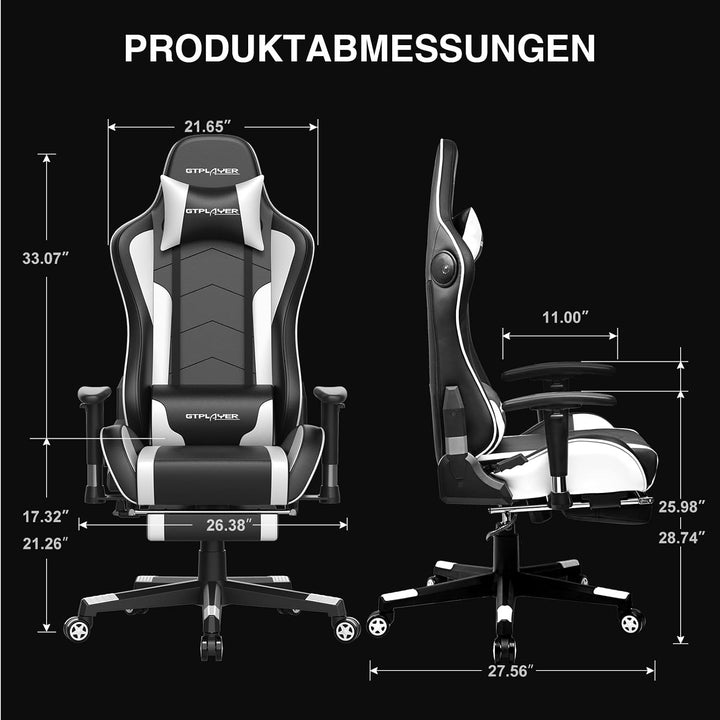 GTPLAYER Gaming Stuhl mit Fussstützen Lautsprecher Bluetooth, Gamer Stuhl Ergonomischer Computerstuh