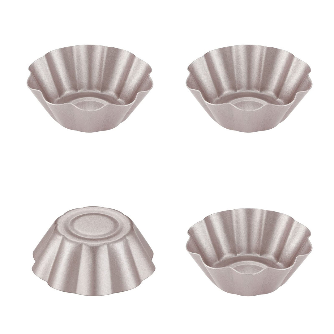 CHEFMADE Mini Pudding Pan Set, 3-zoll 4Pcs Nicht-Stick Blume-förmigen Pie Brot und Kuchen Pan Backfo