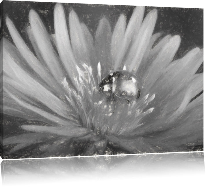 Pixxprint Marienkäfer auf Blume als Leinwandbild/Grösse: 100x70 cm/Wandbild/Kunstdruck/fertig bespan