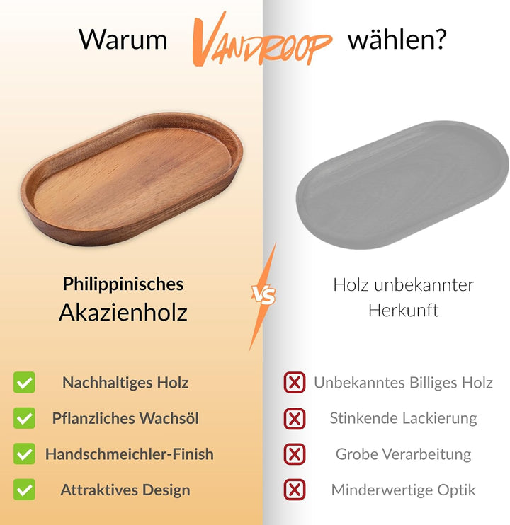 Mini Tablett Holz Kleines Serviertablett, Oval Deko Tablett 20x12cm, Servierteller Holztablett für K