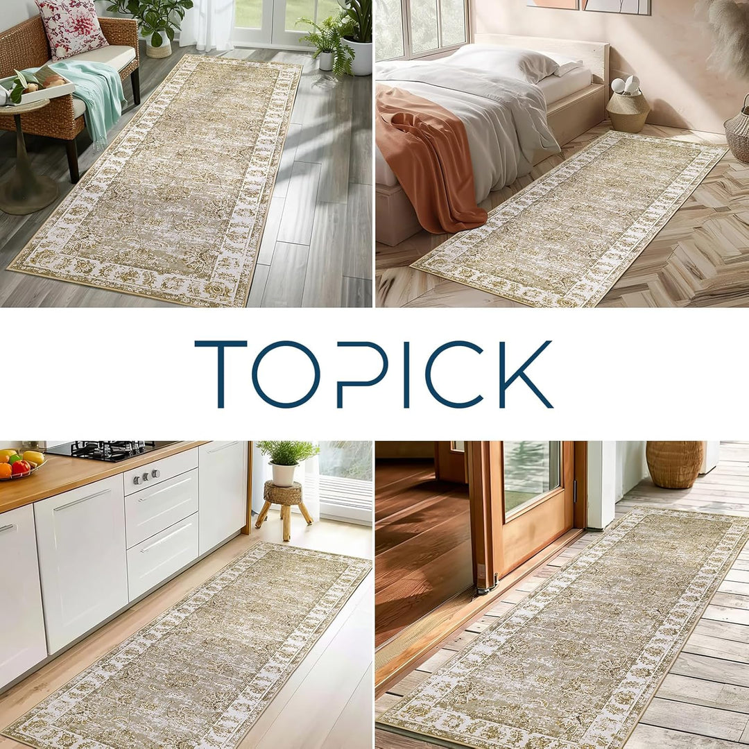 TOPICK Läufer 60x210cm Dünner Teppichläufer Flur Grau Faltbarer Teppich Vintage Teppiche rutschfeste