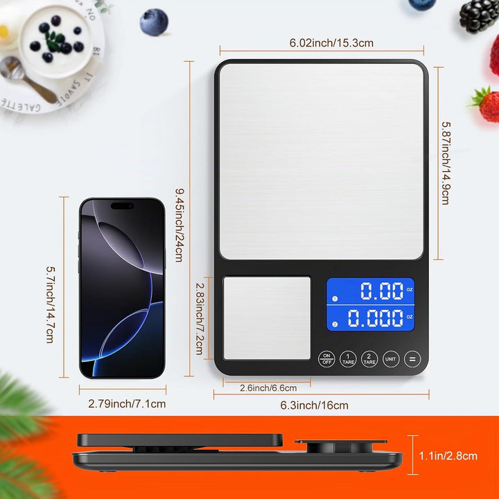 Digitale küchenwaagen mit Dual Plattform–Präzise 500g/0,01g&amp;15kg/1g Messung, Tara-und Summierfunktio