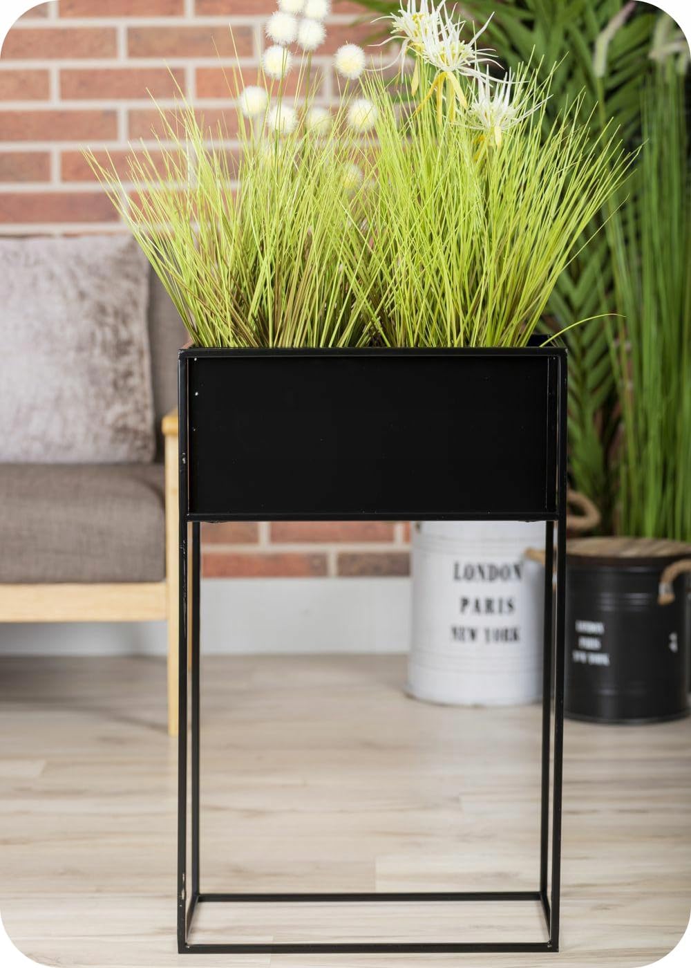 Schwarz Blumenständer Metall - Pflanzenständer 70 cm Hoch mit Metall Box 44x24x20 cm - Blumentopfstä