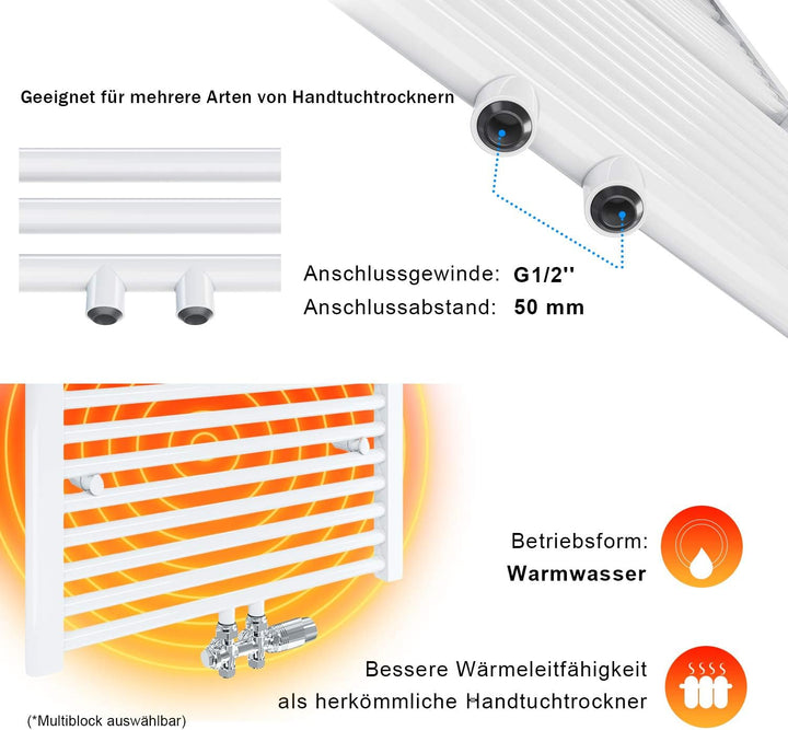 ELEGANT Heizkörper Bad 1000x400 mm Weiss Badheizkörper Mittelanschluss Handtuchwärmer Handtuchtrockn