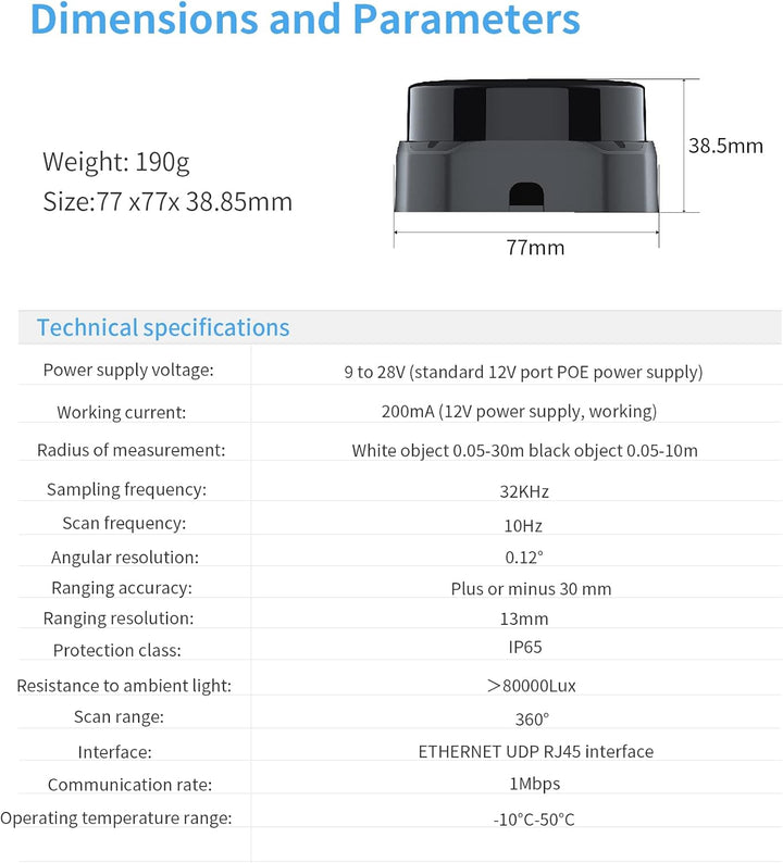 Slamtec RPLIDAR S2E Lidar Sensor 2D 360 Grad 30 Meter Scanradius LIDAR Scanner mit Ethernet UDP Schn