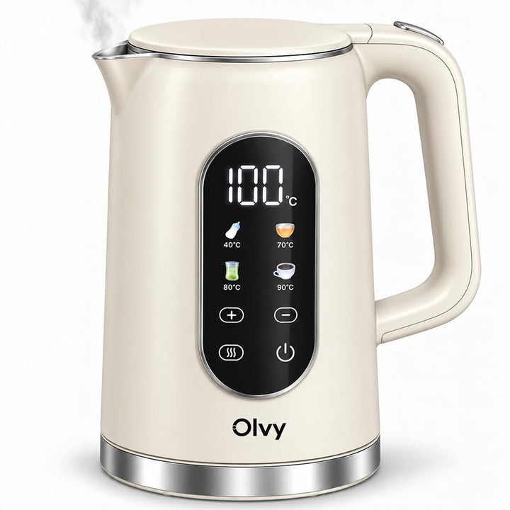 Olvy Elektrischer Wasserkocher 1,7L mit Temperaturkontrolle – Schnellkochender Edelstahl Heisswasser