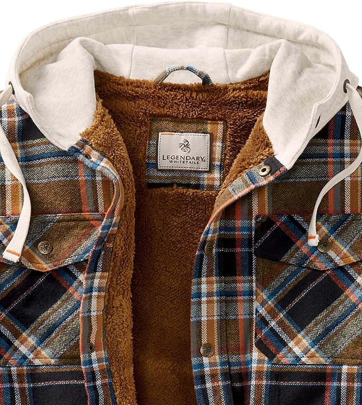 Legendary Whitetails Herren-Kapuzenhemdjacke, kariert, Flanell, mit Berberfutter und Polyfill-Isolie