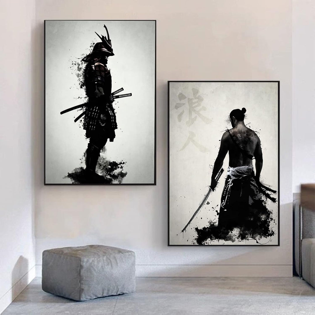 IUNTWEIE Japanische Samurai Leinwand Bilder, Japanische Bushido Poster Wandkunst, Krieger Leinwand M