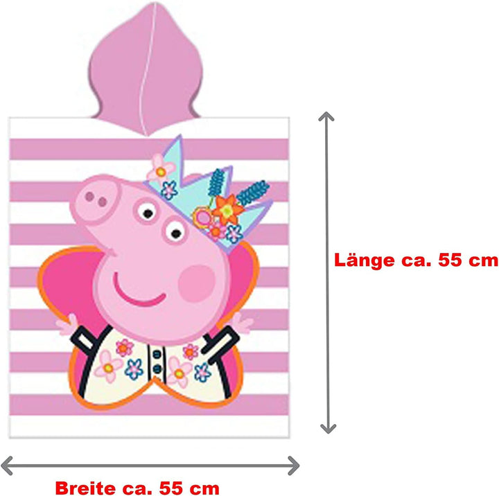 Peppa Wutz Pig Kinder Kapuzen Bade-Poncho Happy 55x110 cm 100% Baumwolle Veloursqualität Poncho Bade