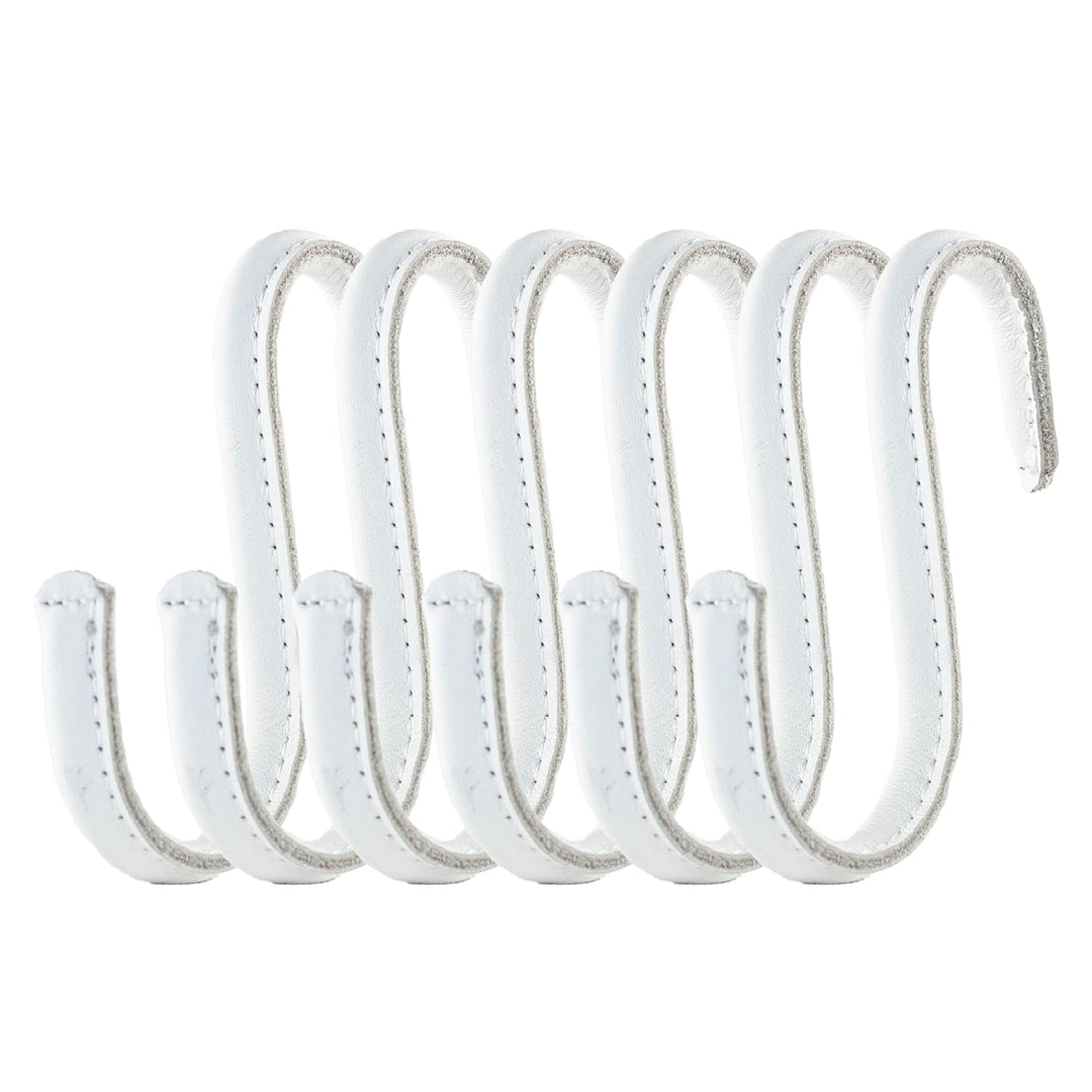 Brute Strength - S-Haken mit Vollnarbenleder umwickelt - 6 Stück - Weiss mit weissen Nähten - 10 cm