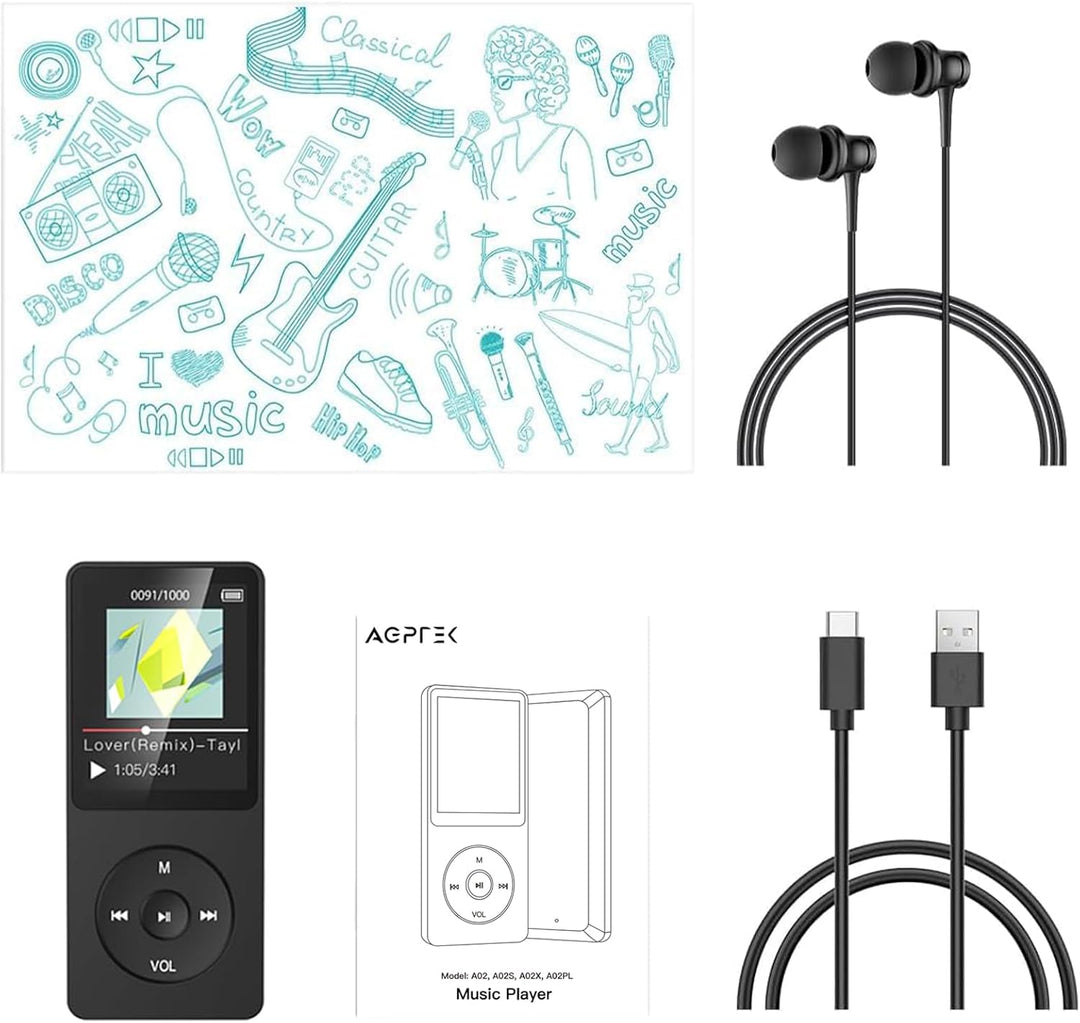 AGPTEK 64 GB Klassischer MP3 Player, 70 Stunden Akkulaufzeit tragbare HiFi Musik Player mit Kopfhöre
