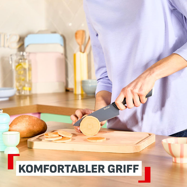 Tefal Slicy 4-tlg. Messer-Set, Kochmesser 15 cm, Santokumesser 12 cm Messerblock + Kochmesser + Sant