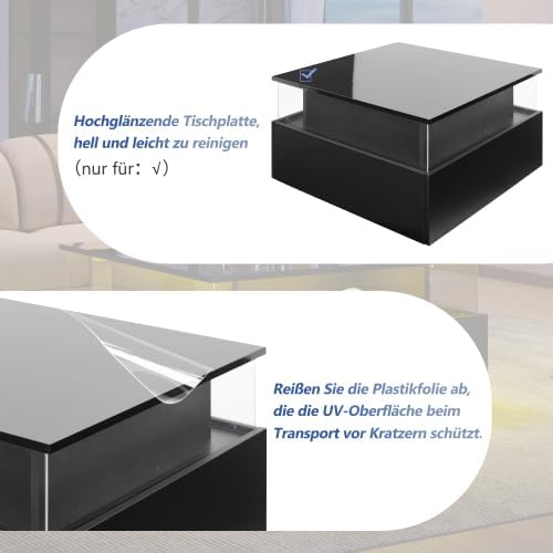 Merax Moderner Couchtisch mit LED-Beleuchtung, 70x70x41cm, Wohnzimmertisch &amp; Beistelltisch Couch, 2