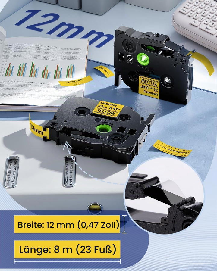 Anycolor TZe-631 12mm Gelb Laminated Schriftband kompatibel mit Brother Ptouch Bänder 12mm Schwarz a