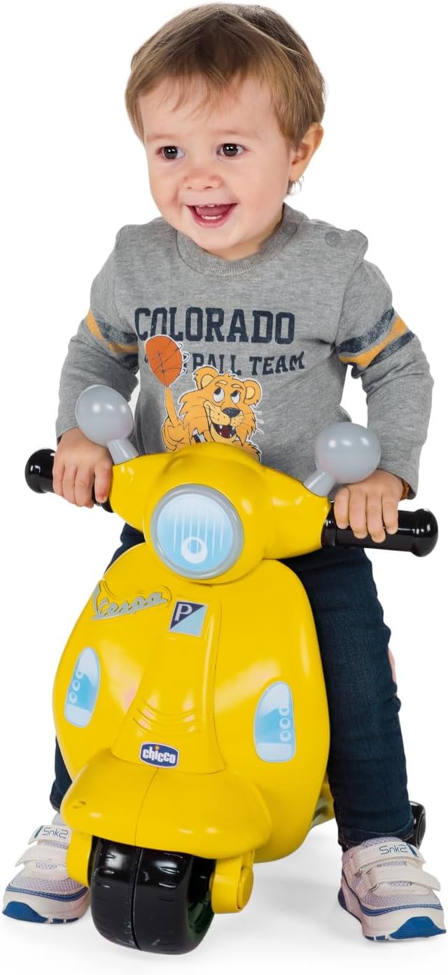 Chicco Motorrad Rutscher für Kinder Vespa Primavera, Kinderfahrzeug mit Elektronischem Bedienfeld, L