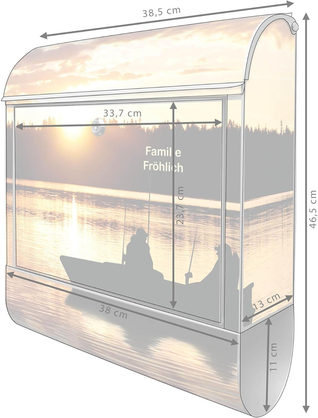 banjado® Design Briefkasten personalisiert mit Motiv Angler 39x47x14cm &amp; 2 Schlüssel - Briefkasten S